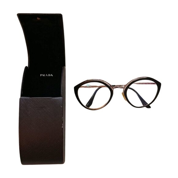Prada SPR 18I Eyeglasses | Black Round Cat-Eye Frames | Made in Italy - Picture 1 of 9